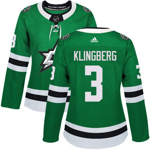 Adidas Dallas Stars 3 John Klingberg Green Home Authentic Women Stitched NHL Jersey